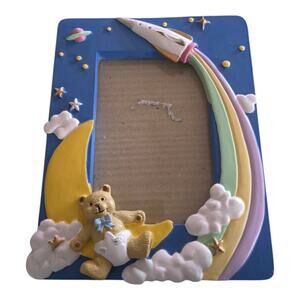 Baby Bear Rocket Ship Outer Space Nursery Picture Frame 6.5 X 5.5 in